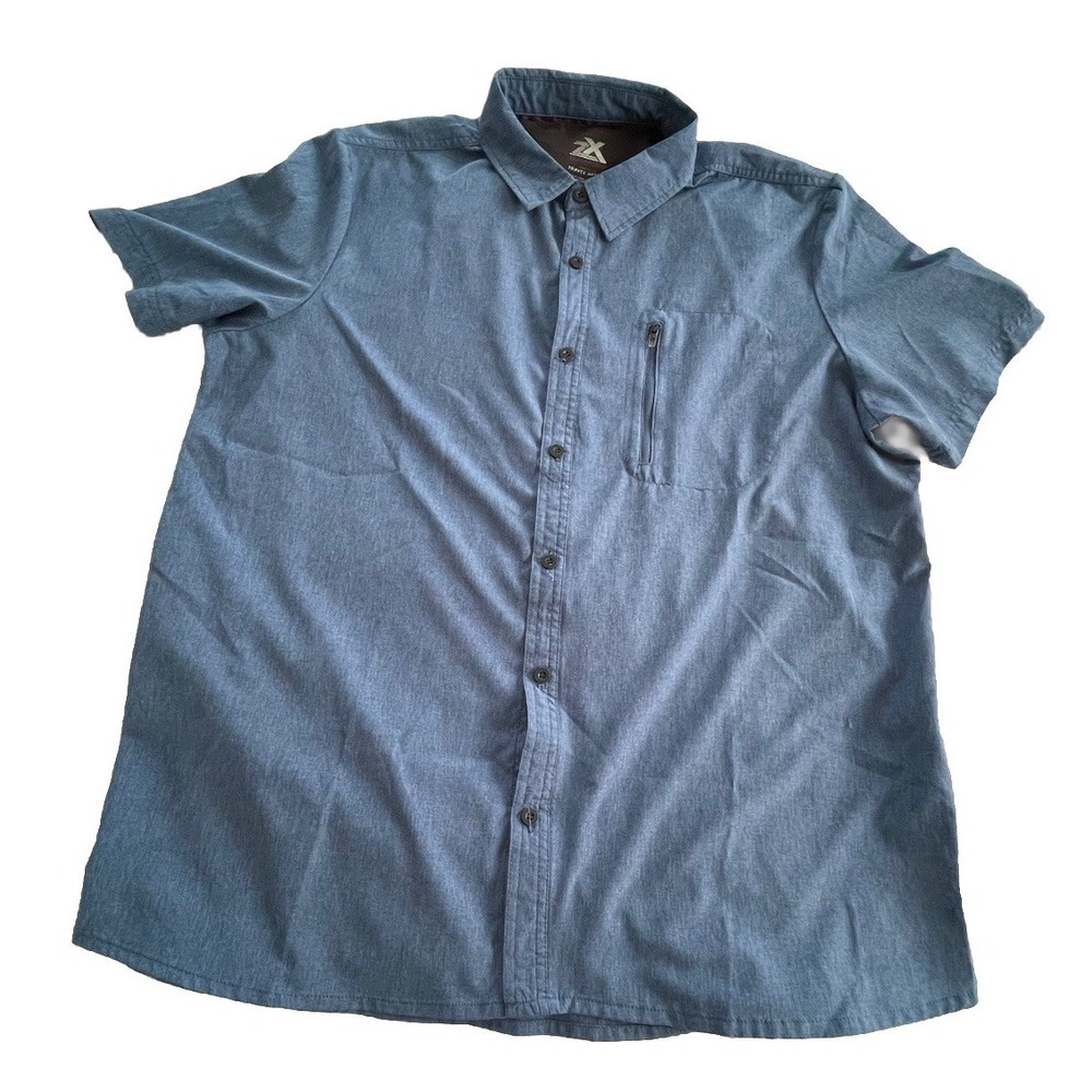 ZeroXposur Travel Series Vented Blue Button Sz XL Short Sleeve Travel Zip Pocket